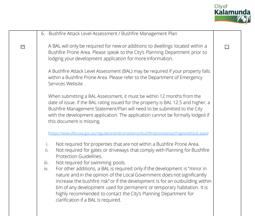 Kalamunda BAL Assessment Checklist